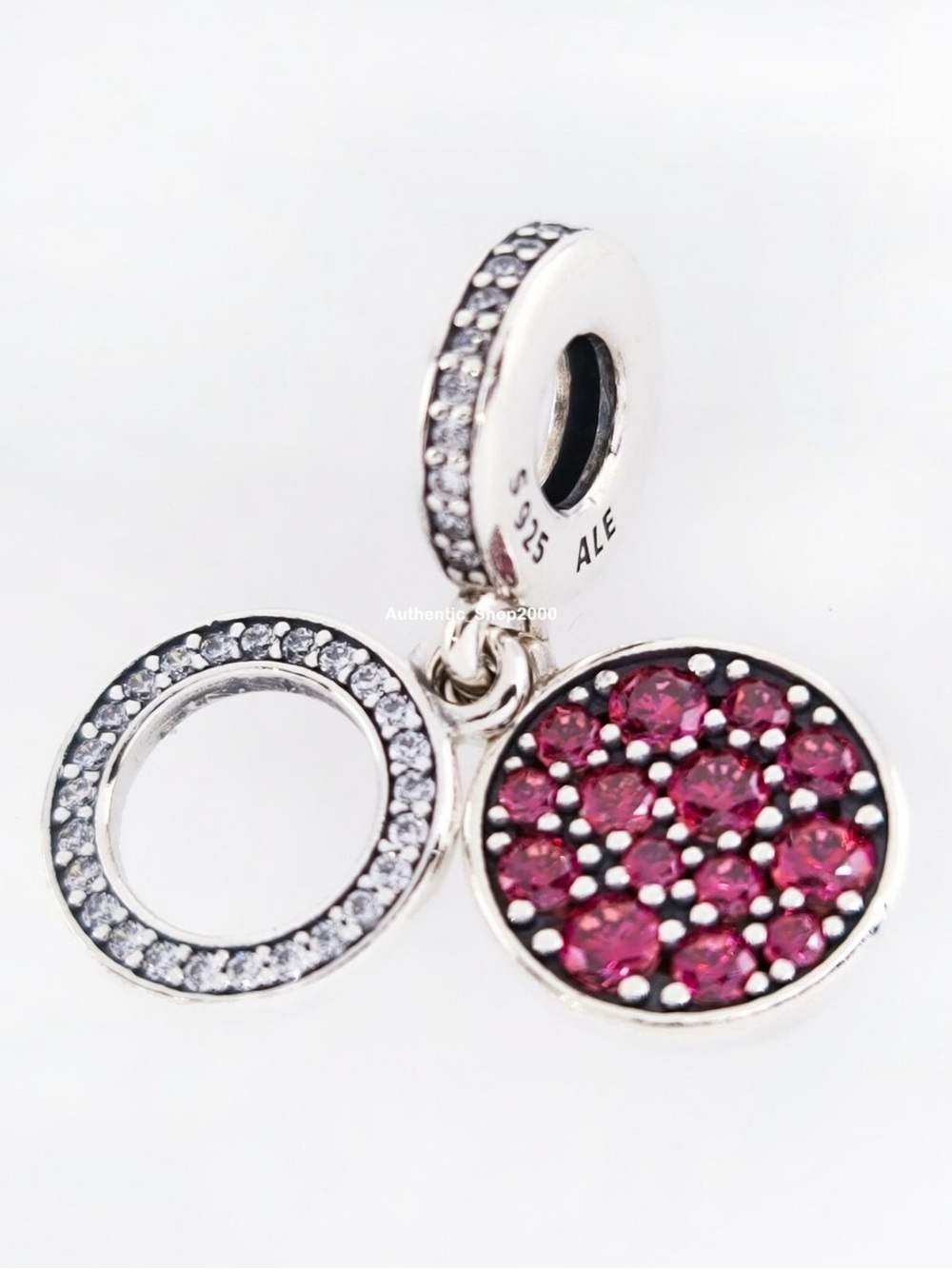 Pandora Charm: Sterling Silver Pink Crystal Double Drop Charm Pendant